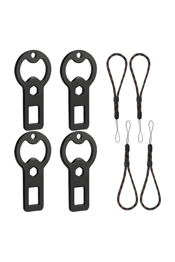 4-Pack Bottle Openers Keychain, Portable Metal Bottle Opener with Ropes, Flat Beer Bottle Openers with Hook, Sturdy Keyring for Parties, Camping, Travel, Black