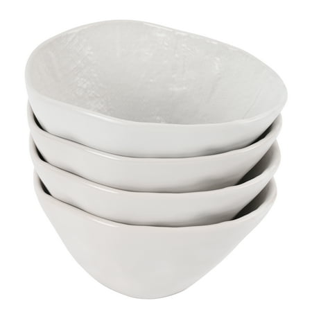 Linen Artisan Small Dessert Bowls Set of 4, Ceramic Dipping Bowls, 13.5 OZ Ice Cream Bowls for Kids, Mini Snack Bowls, Dishwasher & Microwave Safe, White, Small