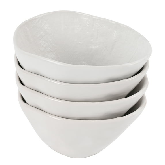 Linen Artisan Small Dessert Bowls Set of 4, Ceramic Dipping Bowls, 13.5 OZ Ice Cream Bowls for Kids, Mini Snack Bowls, Dishwasher & Microwave Safe, White, Small