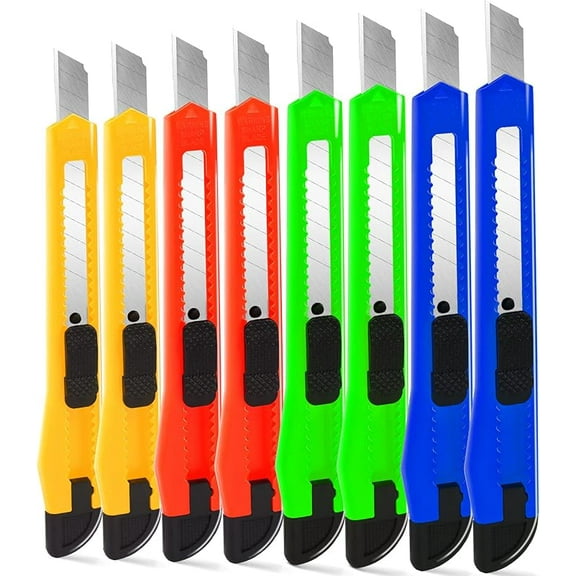 4 Pack Box Cutter, 9mm Snap-off Utility Knife, Box Cutter Retractable for Opening Packages Cartons, Box Opener, Disposable Razor Knife Exacto Knife Perfect for Office and Home use