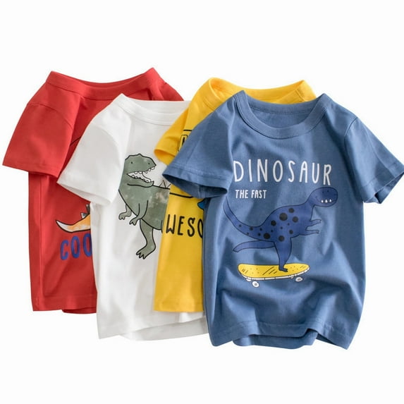 4-Pack Boys Dinosaur T-Shirts Crewneck Top Tee Size 2-7 Years