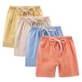 thumbnail image 1 of 4 Pack Boys Girls Cotton Linen Shorts Elastic Waist Drawstring Short Pants Summer Casual Beach Lightweight Athletic Shorts, 1 of 2