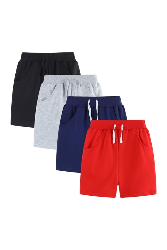 4 Pack Boys Solid Cotton Shorts Toddler Boy Pull-on Shorts Boys Summer Casual Shorts Jogger Shorts