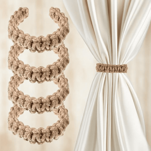 4 Pack Braid Curtain Tiebacks, Elegant Rustic Curtain Holdbacks Set, Lightweight Handmade Drapes Decorative Accessories for Home Office Bedroom Window Decor