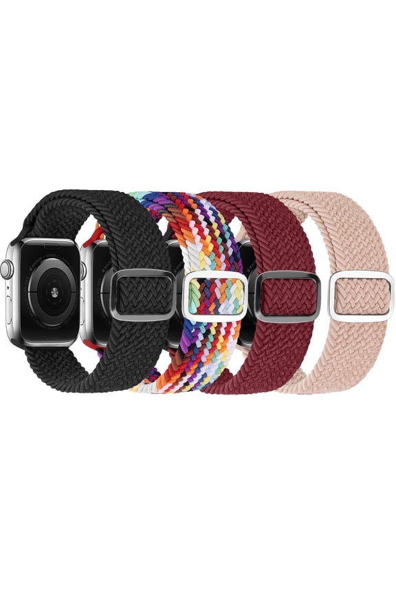 4 Pack Braided Bands Compatible with Apple Watch 38/40/41/42/44/45/46/49mm for Women Men, Solo Loop Nylon Strap for iWatch Series 11/10/9/8/Ultra 3/SE 3