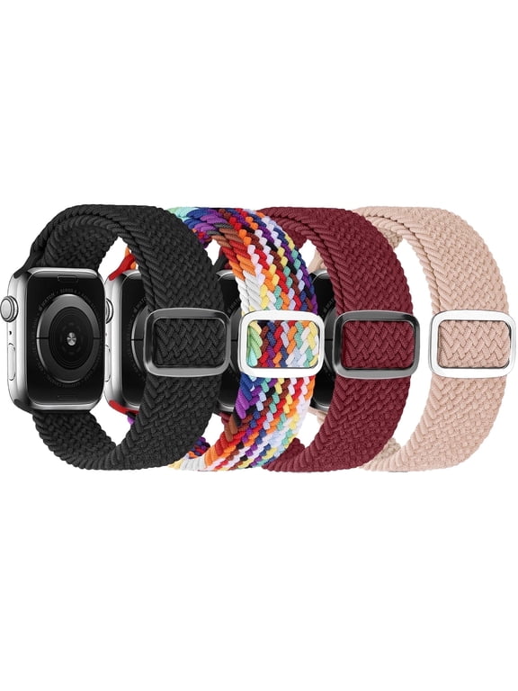4 Pack Braided Bands Compatible with Apple Watch 38/40/41/42/44/45/46/49mm for Women Men, Solo Loop Nylon Strap for iWatch Series 11/10/9/8/Ultra 3/SE 3