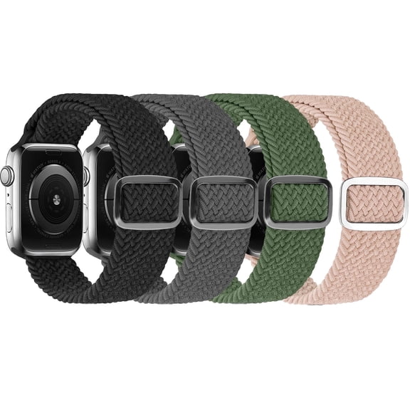 4 Pack Braided Bands Compatible with Apple Watch 38/40/41/42/44/45/46/49mm for Women Men, Solo Loop Nylon Strap for iWatch Series 11/10/9/8/Ultra 3/SE 3