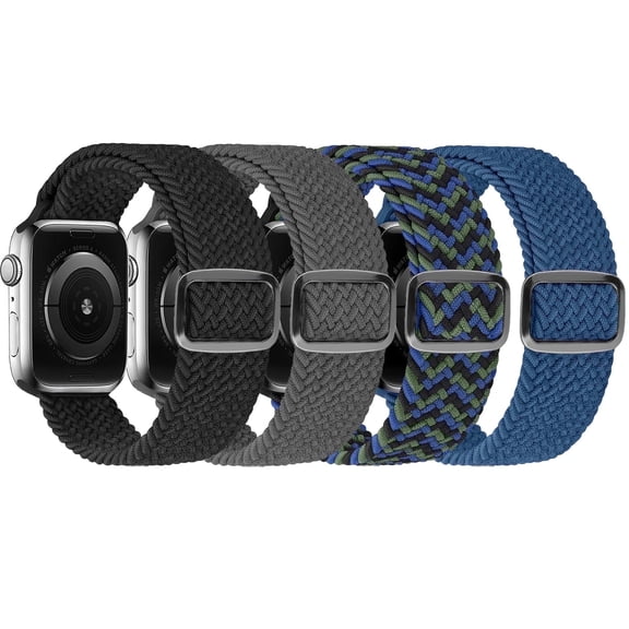 4 Pack Braided Bands Compatible with Apple Watch 38/40/41/42/44/45/46/49mm for Women Men, Solo Loop Nylon Strap for iWatch Series 11/10/9/8/Ultra 3/SE 3