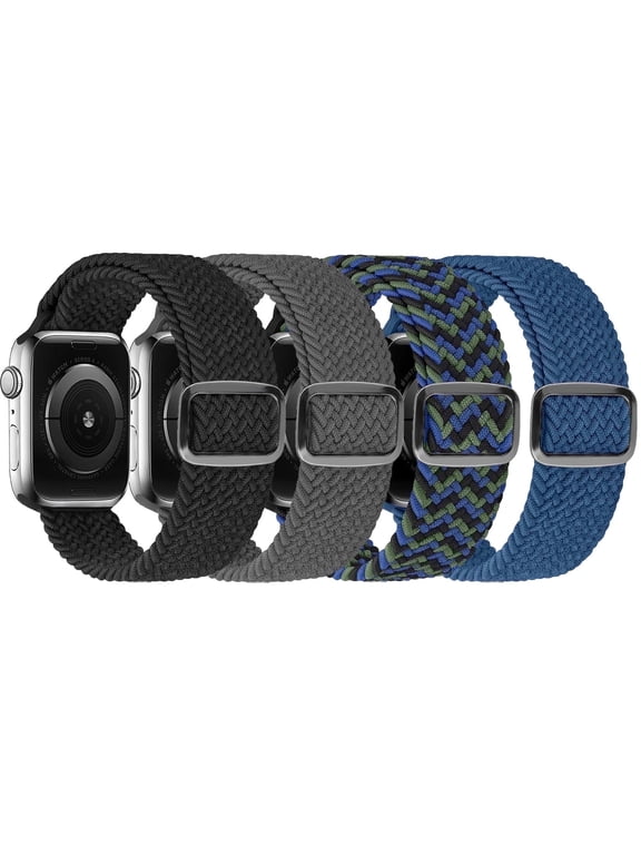 4 Pack Braided Bands Compatible with Apple Watch 38/40/41/42/44/45/46/49mm for Women Men, Solo Loop Nylon Strap for iWatch Series 11/10/9/8/Ultra 3/SE 3