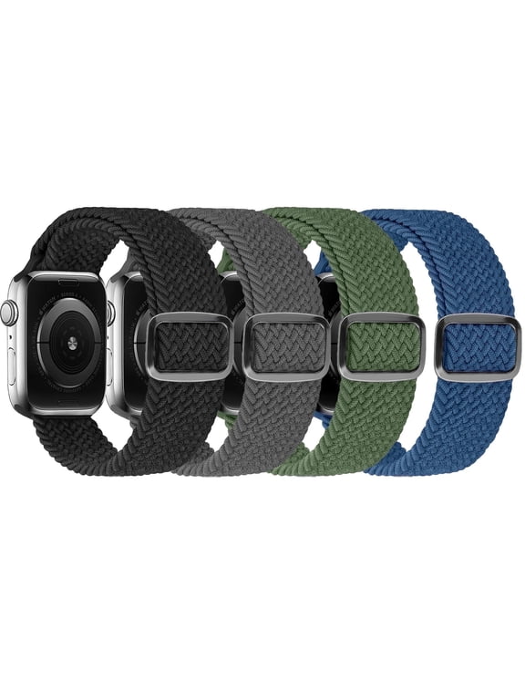 4 Pack Braided Bands Compatible with Apple Watch 38/40/41/42/44/45/46/49mm for Women Men, Solo Loop Nylon Strap for iWatch Series 11/10/9/8/Ultra 3/SE 3