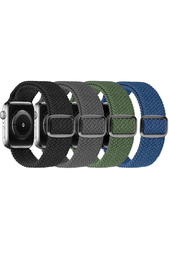 4 Pack Braided Bands Compatible with Apple Watch 38/40/41/42/44/45/46/49mm for Women Men, Solo Loop Nylon Strap for iWatch Series 11/10/9/8/Ultra 3/SE 3
