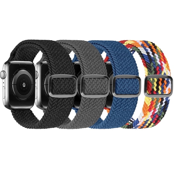 4 Pack Braided Bands Compatible with Apple Watch 38/40/41/42/44/45/46/49mm for Women Men, Solo Loop Nylon Strap for iWatch Series 11/10/9/8/Ultra 3/SE 3