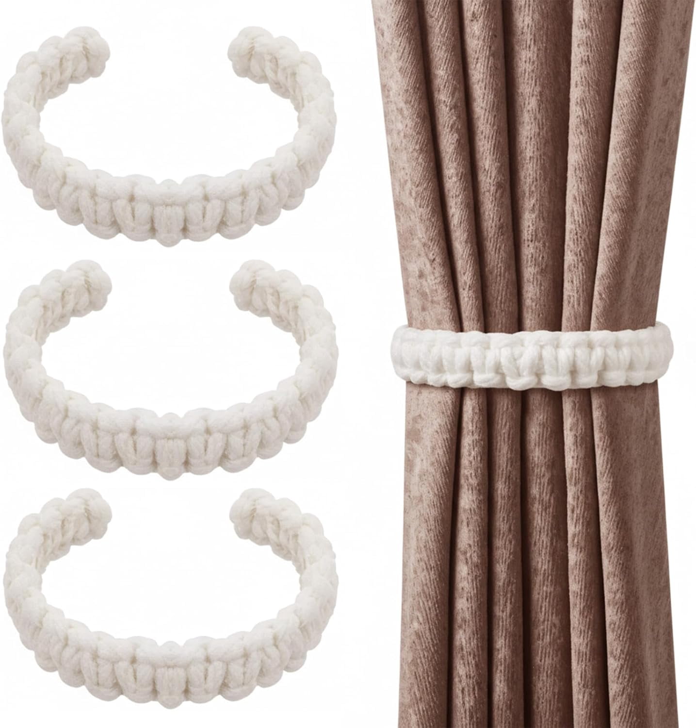 4 Pack Braided Curtain Tieback Boho Farmhouse Rustic Rope Drapes Holder ...