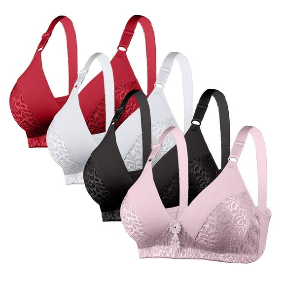 4 Pack Bras for Women Wireless Push up Everyday Comfort Lace Underwear Bralettes Plus Size Bra Multipack (XL, 4Pcs-D)
