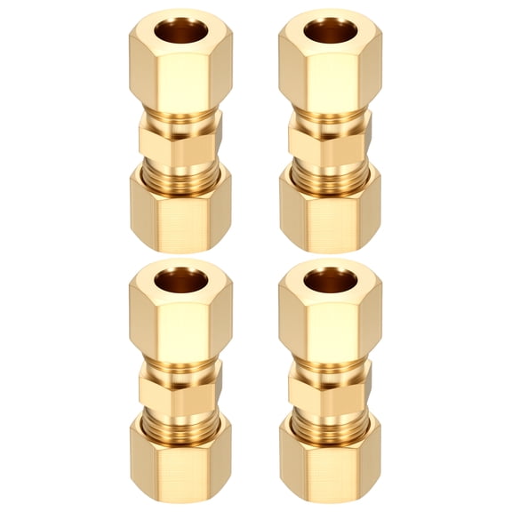 4 Pack Brass Compression Tube Pipe Fitting, 5/16" OD Compression Union Connector, Straight Coupling Adapter Pipe Fitting with Double Ferrules for Air, Water, Oil, Gas