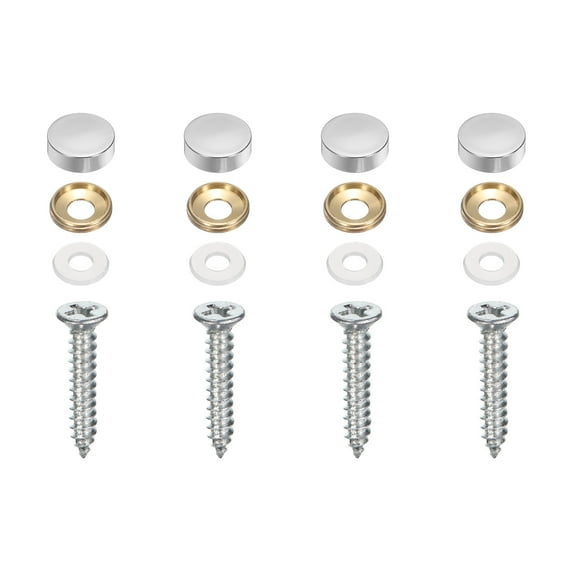 4 Pack Brass Decorative Screws with Caps, 16mm Mirror Screws Cover, Silver Tone
