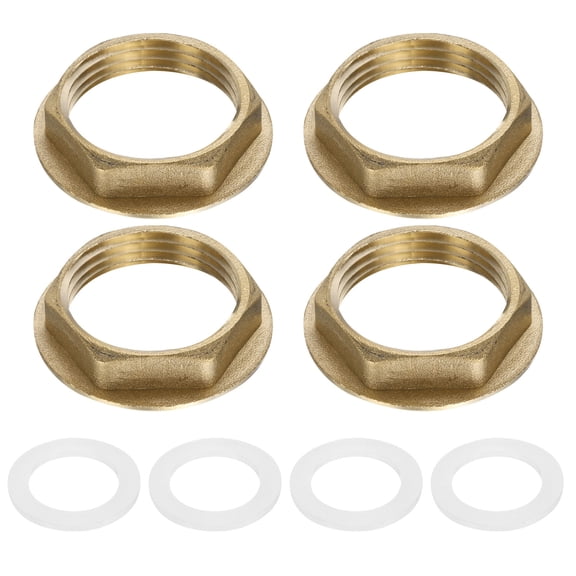 4 Pack Brass Lock Nuts Pipe Fitting, G1" Female Hex Locknut with Washer
