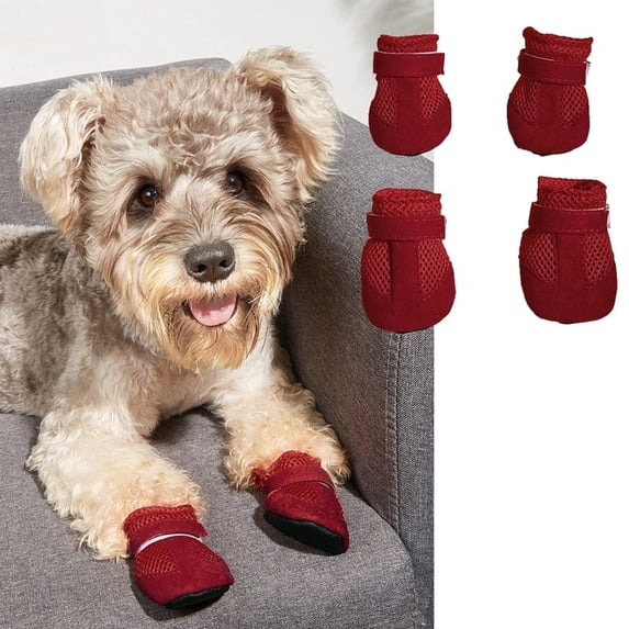 4-Pack Breathable Mesh Dog Boots with Adjustable Straps,Anti-Slip Paw Protection Shoes for Small and Medium Dogs,Lightweight Summer Pet Booties,Size L