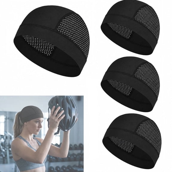 4-Pack Breathable Skull Cap, Moisture-Wicking Helmet Liner for Motorcycle, Work & Outdoor, Snug No Slip Fit