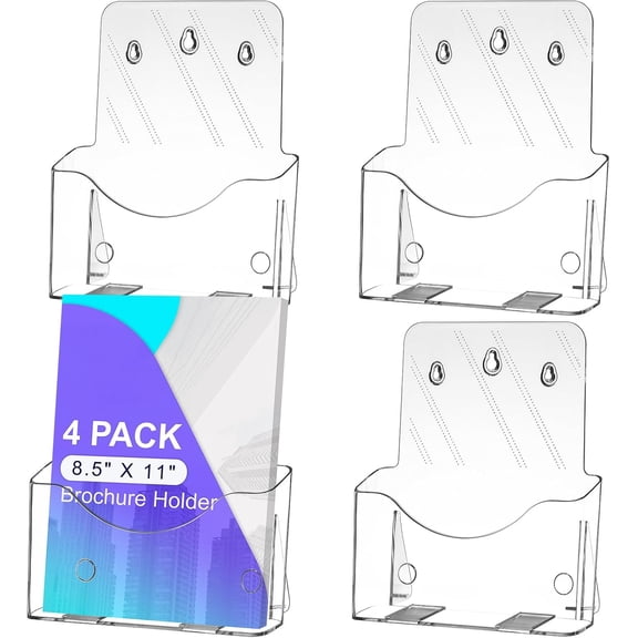 4 Pack Brochure Holder 8.5 x 11, Acrylic Literature Holder, Plastic Clear Rack Card Display Trifold Brochures Stand Flyer Holder Pamphlet Display Stand, Wall Mount/Countertop$$Other