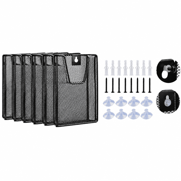 4 Pack Brochure Holder Wall Mount Hold 4 x 9 Inches Pamphlet Holders Display Stand Iron Mesh Hanging Pamphlet Holder Black With Suction Cups for Magazine Booklet Postcard Literature Flyer Menu Mail