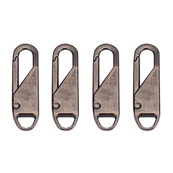 4-Pack Bronze Detachable Zipper Pull Replacement, Tool-Free Clip-On Universal Metal Zipper Tab Repair Kit for Boots, Leather Coats, Purses