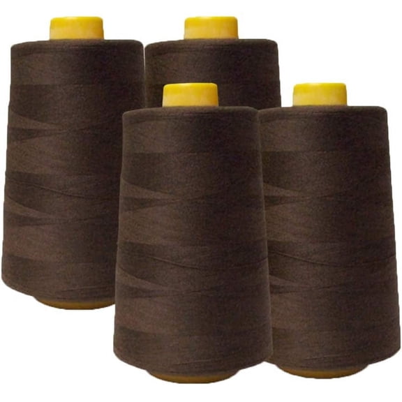 4-Pack Brown All Purpose Sewing Thread Cones (6000 Yards Each) of High Tensile Polyester Thread Spools for Sewing, Quilting, Serger Machines, Overlock, Merrow & Hand Embroidery.
