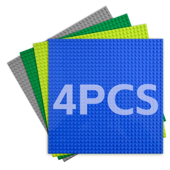4 Pack Building Baseplates 10"x10" (32x32 Studs) Boards to Build on - Anti-Warping Thick Foundation in Blue, Green, Grey - Compatible with All Major Brands