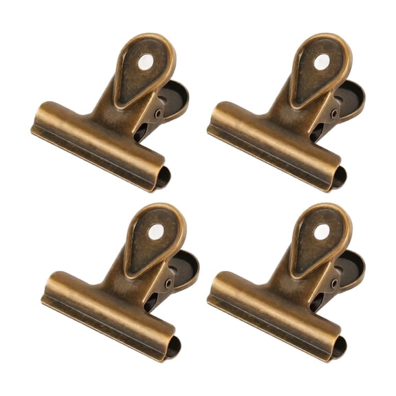 4 Pack Bulldog Clips, Vintage Metal Binder Clips Large for Kitchen & Office, Journal Clip for Sealing Storage Hanging 2.17*2.56 Inch Bronze