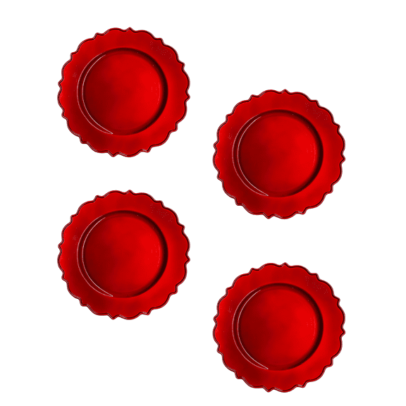 (4) Pack Bundle Red Charger Plates 12.5 Inch Decorative Elegant Scalloped Edge Round Dinner Parties Holiday Table Settings Weddings Events
