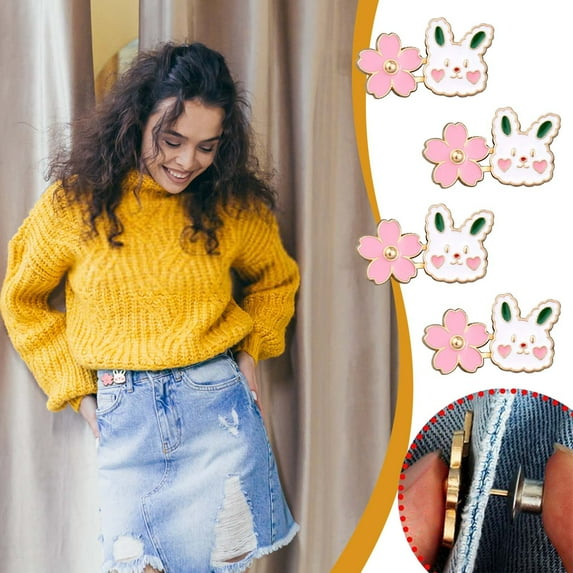 4-Pack Bunny Design Adjustable Waistband Tighteners A - Fashion-Forward No-Sew Pant Clip Set for Skirts Jeans Comfort Fit
