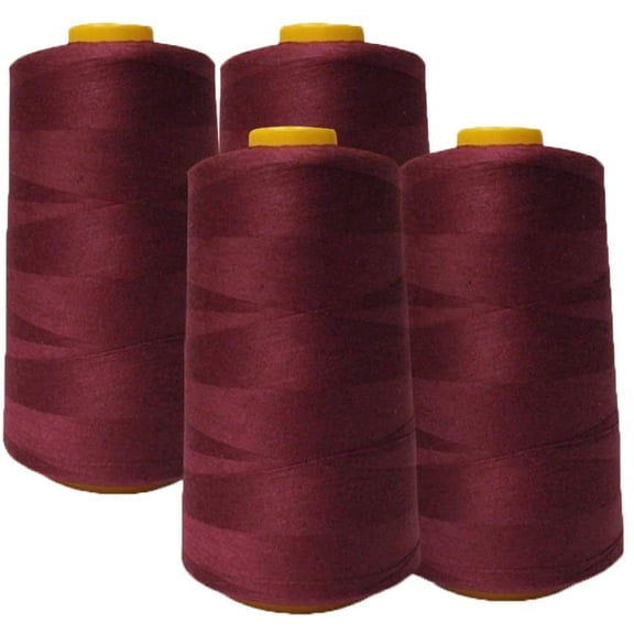 4-Pack Burgundy All Purpose Sewing Thread Cones (6000 Yards Each) of High Tensile Polyester Thread Spools for Sewing, Quilting, Serger Machines, Overlock, Merrow & Hand Embroidery.