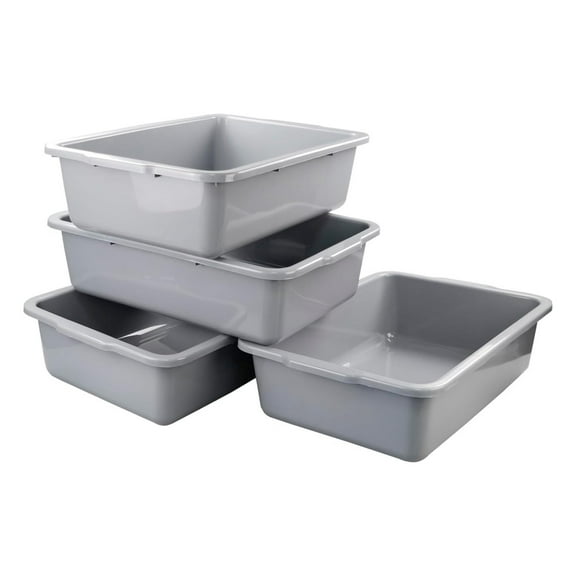 4-Pack Bus Tub, 32 L, Large Utility Bus Tote Boxes, Grey