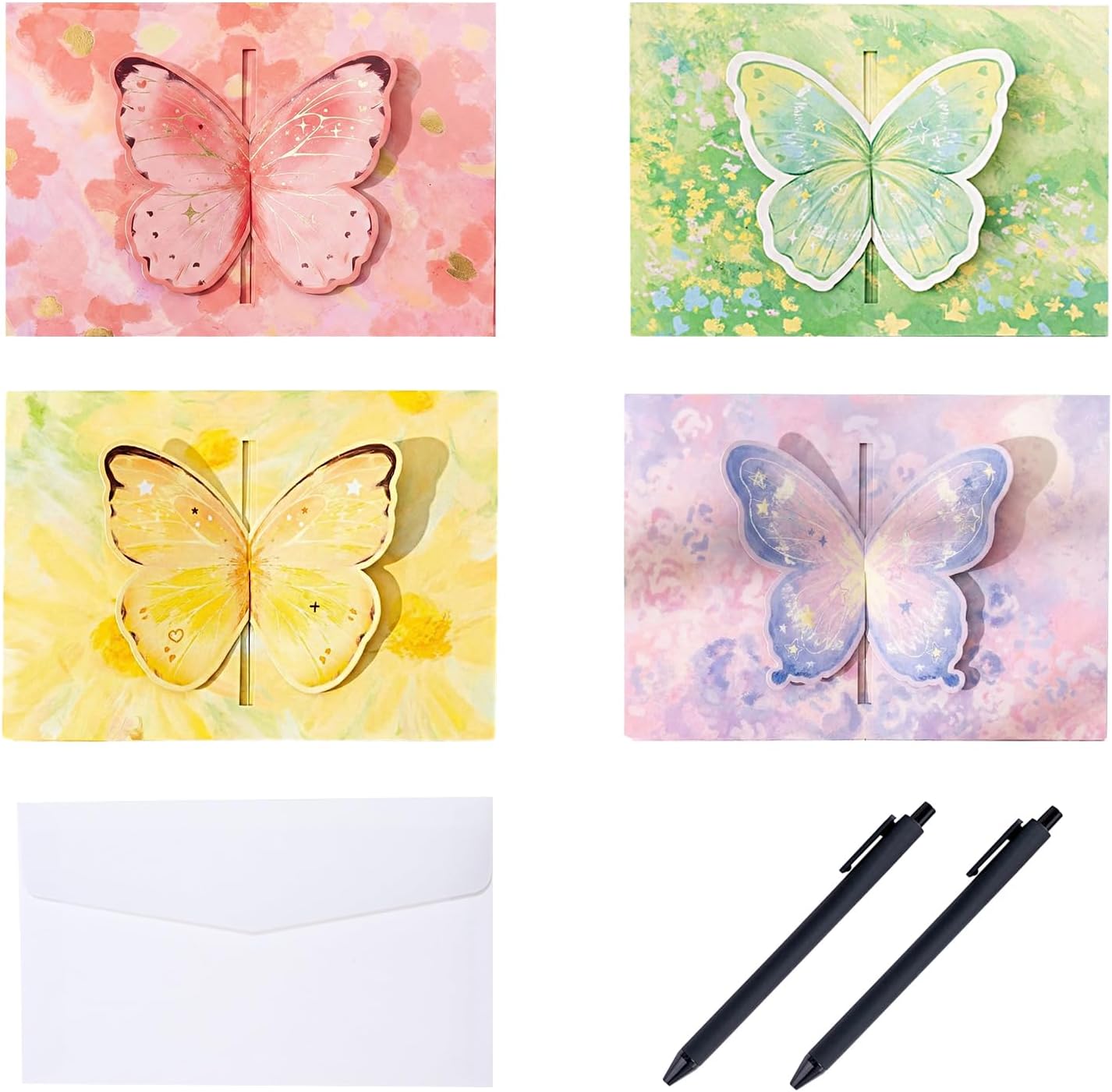 4 Pack Butterfly Greeting Cards – 3D Greeting Cards with Envelopes ...