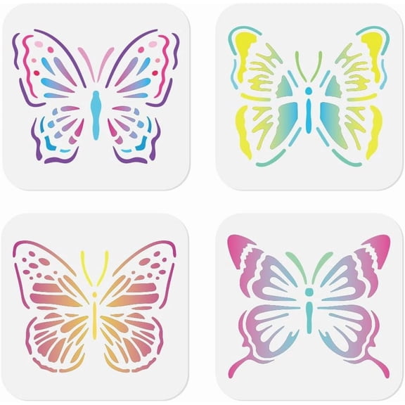 4 Pack Butterfly Pattern Stencils for Painting on Wall 7.9 x 7.9 Inch Reusable Plastic Butterfly Stencil for Painting on Wood Fabric DIY Home Decor Craft Stencil