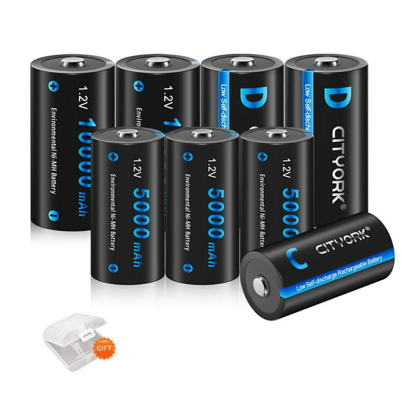 4 Pack C Cell Rechargeable Batteries 5000mAh and 4 Pack D Cell Rechargeable Batteries 10000mAh 1.2V Ni-Mh with 2 Pack Battery Case