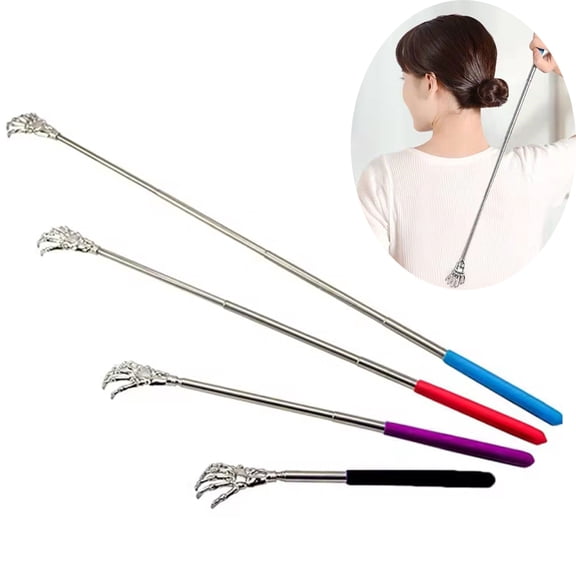 (4-Pack) CALIYI Extendable Back Scratchers - Metal Claws with Telescopic Rubber Handles - Stocking Stuffers for Men, Women, Kids - Christmas Gift