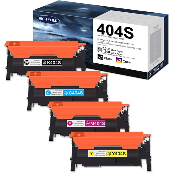 4 Pack CLT-K404S CLT-C404S CLT-M404S CLT-Y404S Toner Cartridge Set Replacement for Samsung CLT-404S Xpress C430 C480 C480FW C480FN C430W Printer Toner (1Black, 1Cyan, 1Magenta, 1Yellow)