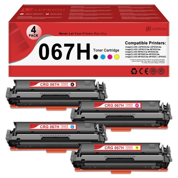 4 Pack CRG-067H 067 067H Toner Cartridge Compatible for Canon CRG 067H Toner imageCLASS MF656Cdw MF655Cdw MF650C LBP633Cdw LBP631Cdw MF653Cdw MF654Cdw Printers (Black / Cyan / Magenta / Yellow)