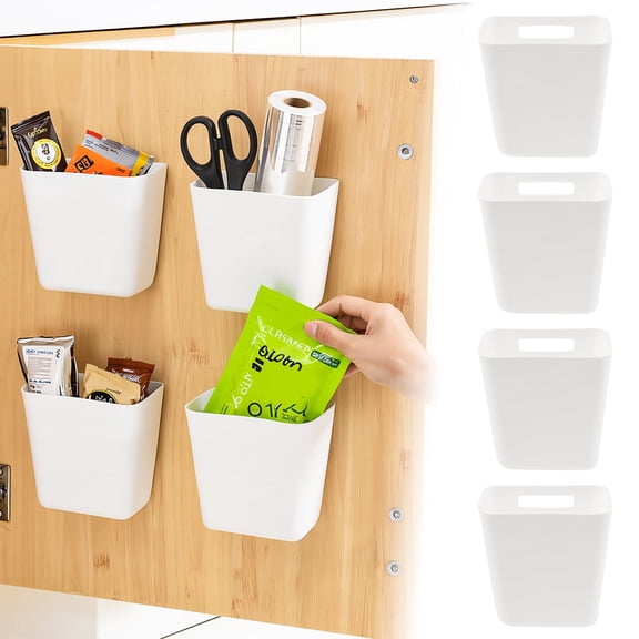 4-Pack Cabinet and Pantry Door Organizer Bins, Self-Adhesive Camper Storage and Organization Baskets for Kitchen Bathroom