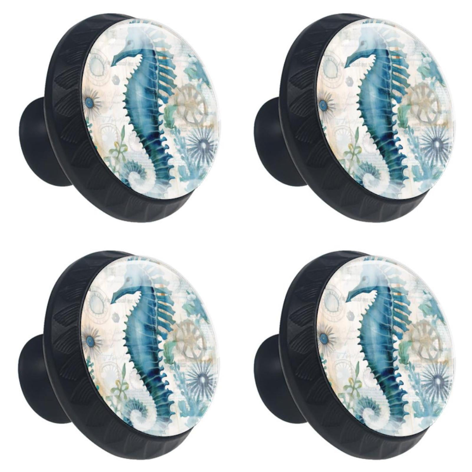 4 Pack Cabinet Knobs Nautical Seahorse Ocean Drawer Dresser Knobs Black ...