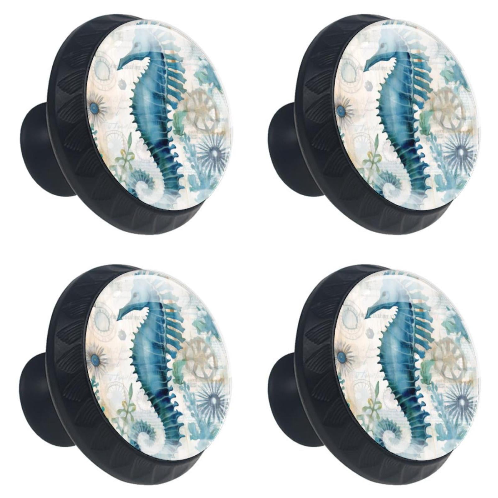 4 Pack Cabinet Knobs Nautical Seahorse Ocean Drawer Dresser Knobs Black ...