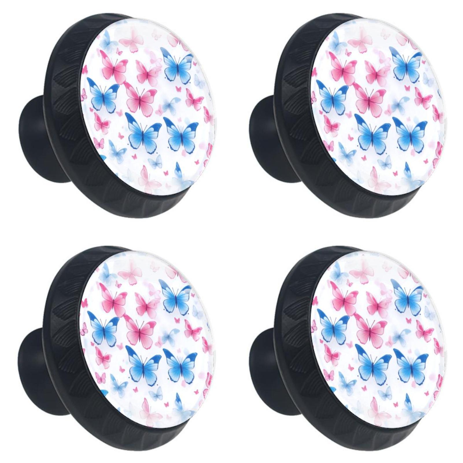 4 Pack Knobs Pink Blue Butterflies Drawer Dresser Knobs Black
