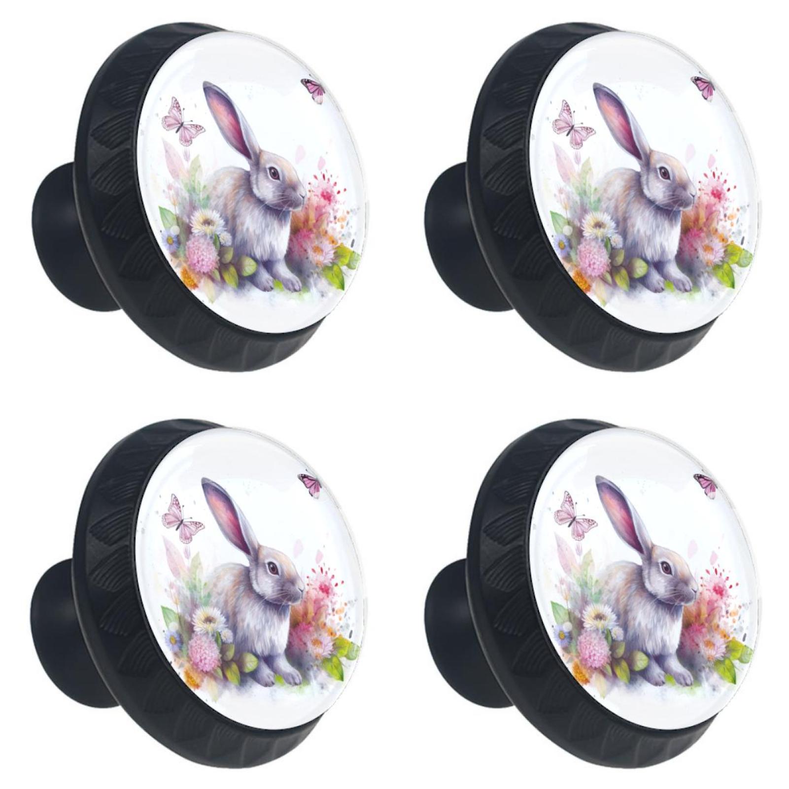 4 Pack Knobs Watercolor Floral Rabbit Drawer Dresser Knobs