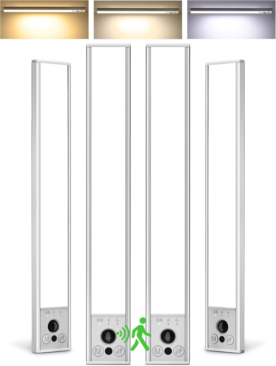 4-Pack Under Cabinet Lighting, 4000mAh Rechargeable Motion Sensor Light Indoor, with Dimmable & 3 Color Temps, Magnetic Closet Lights, Wireless Under Counter Lights for Kitchen (16.5inch)