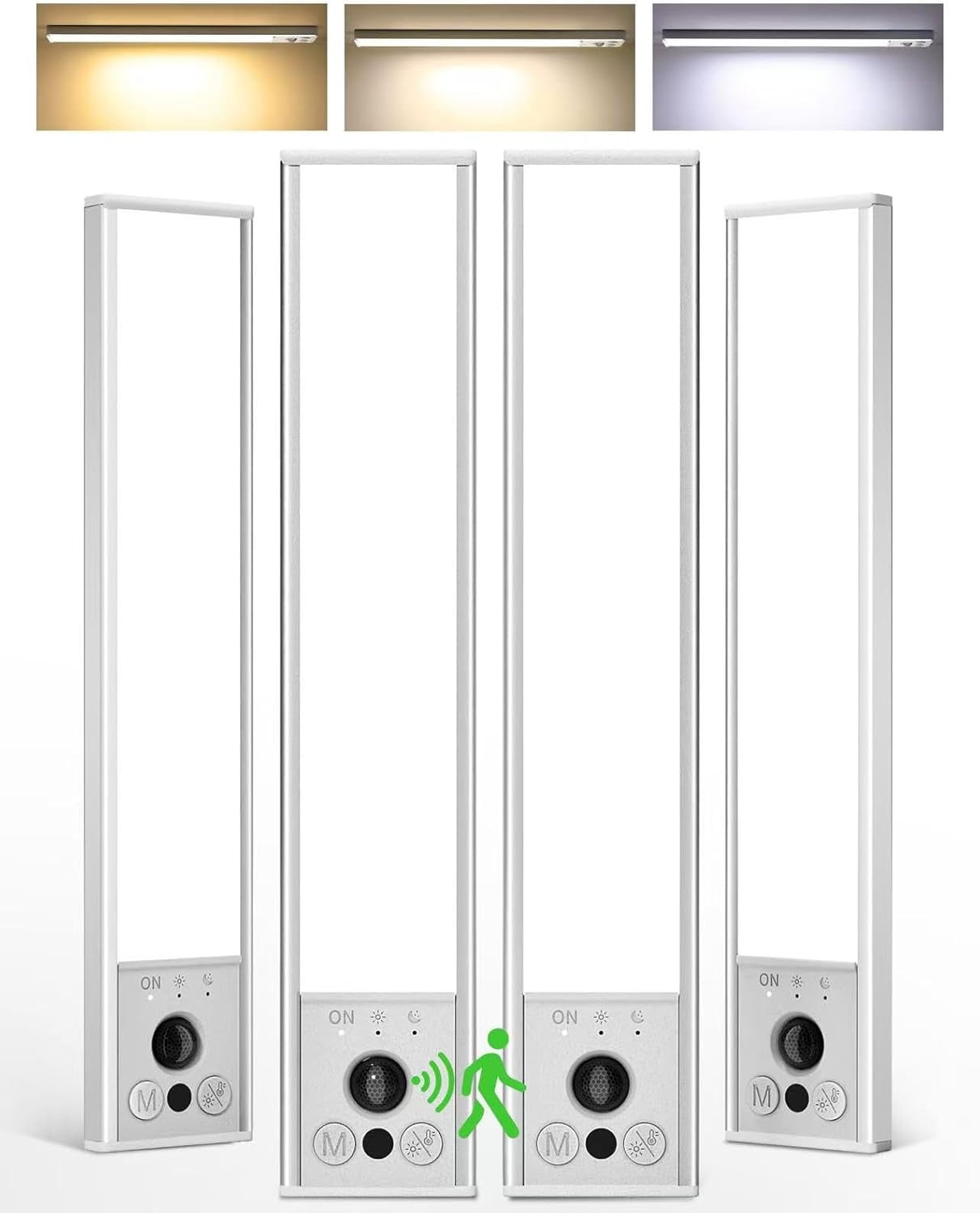 4-Pack Under Cabinet Lights, 2300mAh Rechargeable Motion Sensor Light Indoor, Wireless Closet Lights Battery Operated, with 3 Color Temps, Dimmable, Magnetic, for Kitchen, Stair, Pantry(8inch)
