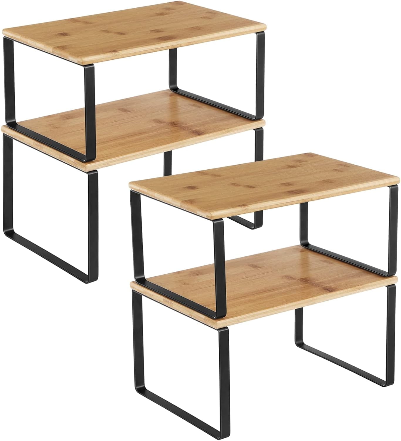 Set of 4 Black and Natural Engineered Wood Kitchen Counter Shelves