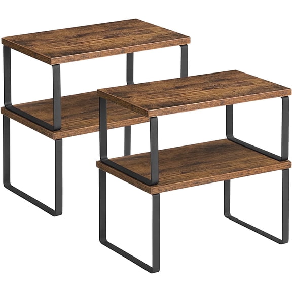 SONGMICS 4 Pack Cabinet Shelf Organizers, Kitchen Counter Shelves, Spice Racks, Rustic Brown Black