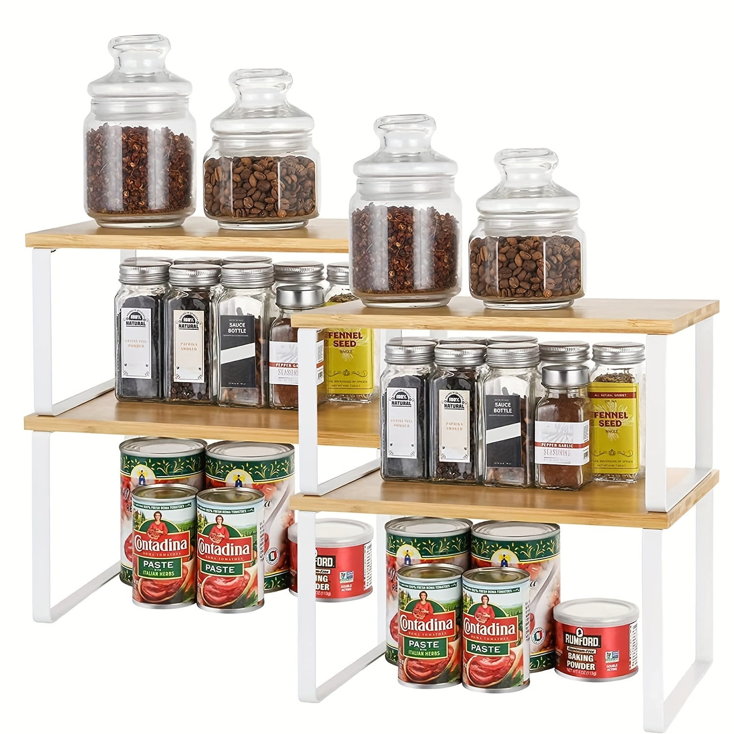 4-Pack Cabinet Storage Shelf Organizer Rack, Bamboo Kitchen Cabinet And ...