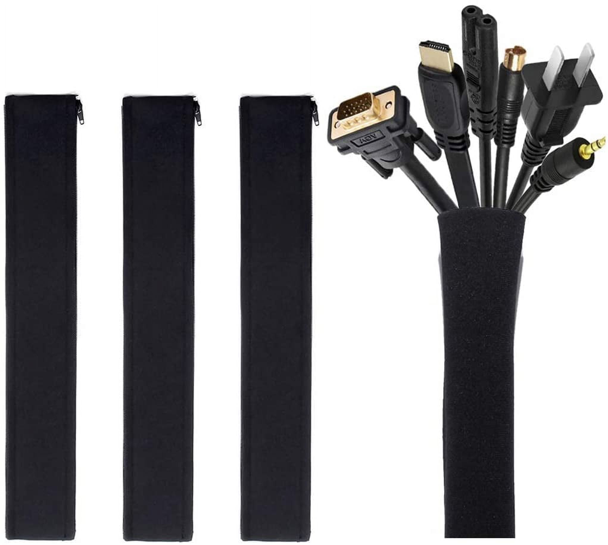 4 Pack Cable Management Sleeve, 50*11cm Cord Organizer System with Zipper for TV Computer Office Home Entertainment, Flexible Cab